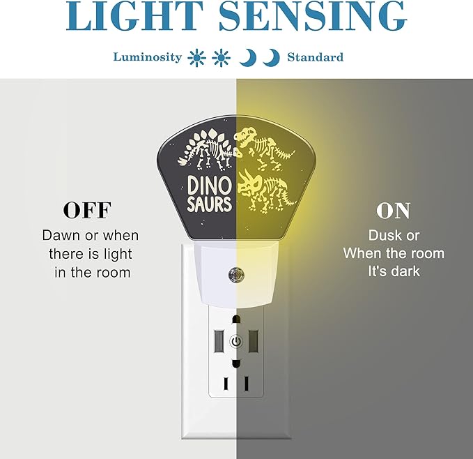 Cute Skeletons of Dinosaurs Night Light for Kids, Dinosaurs Skeletons LED Night Light Plug into Wall with Dusk to Dawn Sensor for Girls Boys Bedroom, Hallway, Kitchen, Bathroom, Stairs Decor