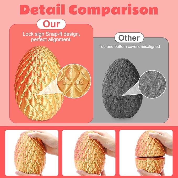 Dragon Eggs with Dragon Inside, 3D Printed Surprise Funny Gifts for Kids, Articulated Dragon Fidget Toys for Adults, Executive Desk Toys Office Room Décor (Orange Red, M-Size)