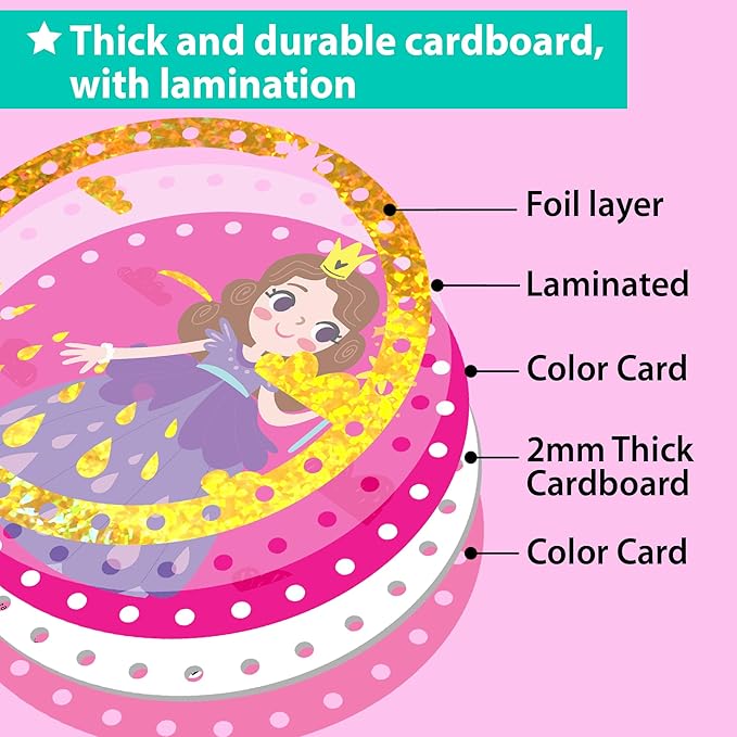 EZCRA Premium Foil Edge Lacing Cards for Kids Ages 3-6 | 5 Double-Sided Princess and Unicorn Sewing Cards with Multilingual Learning | Durable Cardboard Fine Motor Skills Activity Kit