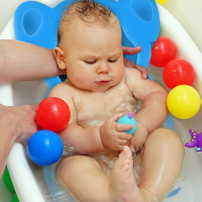 Soft Infant Bath Sponge Elephant Baby Bath Mat Newborn Comfy Foam Skid-Proof Cushion (Blue 1Set)