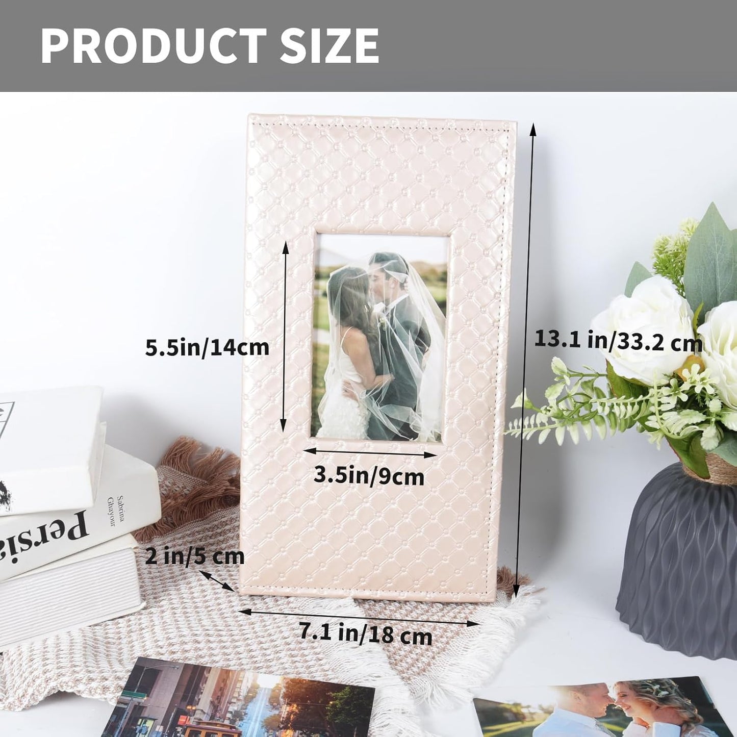 RECUTMS Photo Albums for 4x6 Photos Holds 300, 3 Per Pages Photo Picture Album PU Leather Button Grain Cover, Horizontal Photos Record Family Wedding Anniversary Baby Holiday Travel Album Champagne