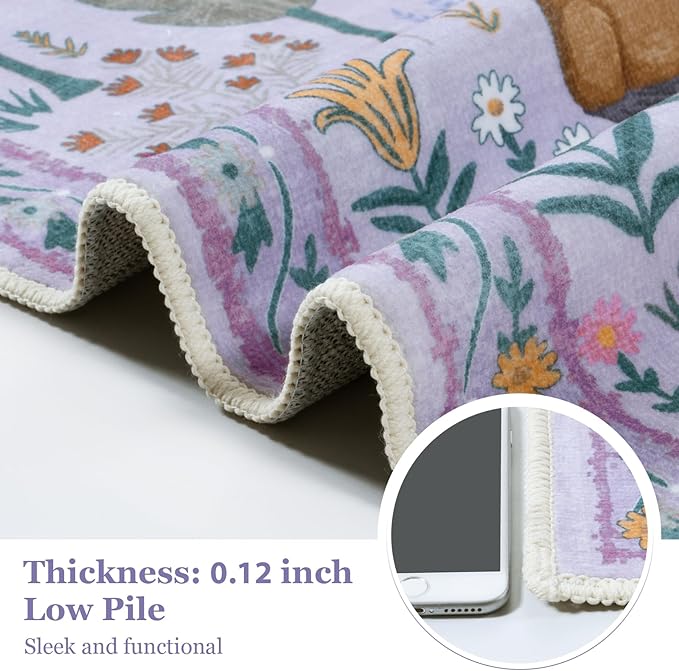 OJIA Animal Print Nursery Rugs Washable Area Rugs 5'x7', Soft Kids Room Rug Ultra-Thin Non-Slip Modern Living Room Carpet, Stain Resistant Throw Carpet for Bedroom Playroom Dining Room