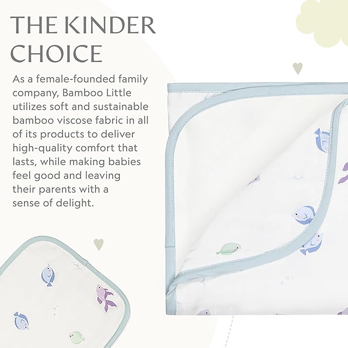 Bamboo Viscose Baby Hooded Towel & Washcloth Set for Babies and Toddlers, Soft & Absorbent, 70% Viscose from Bamboo, 30% Cotton Muslin - Imported (Fish)