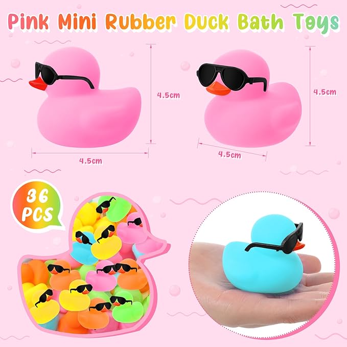 Sosation 36 Packs Mini Rubber Ducks with Sunglasses Sets 2.2 Inch Bath Squeaky Rubber Duckies Cute Float Bathtub Toys for Christmas Birthday Party Favors Class Prizes Car Decor(Mixed Colors)