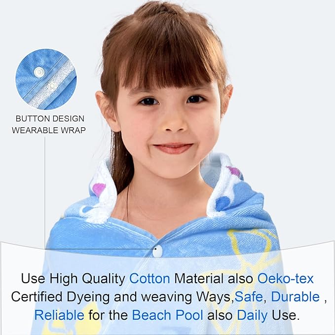 Hooded Beach Towels for Kids 3-10 Years – Soft 100% Cotton Bath & Swim Towel Wrap (30"x50"), Quick-Dry Absorbent Fabric for Toddler Girls – Cute BOW Design, Perfect for Pool, Beach, Bath & Swimming