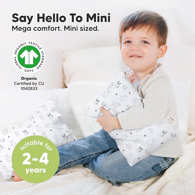 Mini Toddler Pillow with Pillowcase - 9x13 My Little Dreamy Travel Kids Pillow for Sleeping, Toddler Bed, Small, Tiny, Organic Cotton Pillowcase, Soft & Breathable, Kids 2-4 Years Old (KeaFriends)