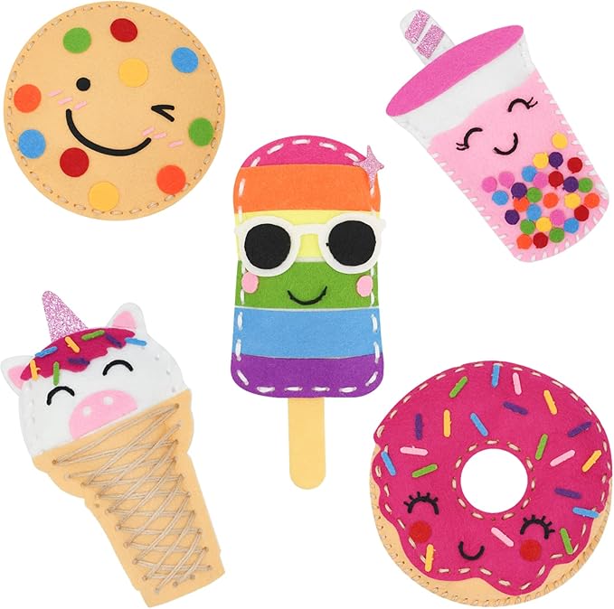 Cymbana Kids Sewing Kit Make Your Own Food Felt Plush Toy, Donuts, Ice Cream Craft Art Set for Beginners, Girls Gifts for Children Ages 6+