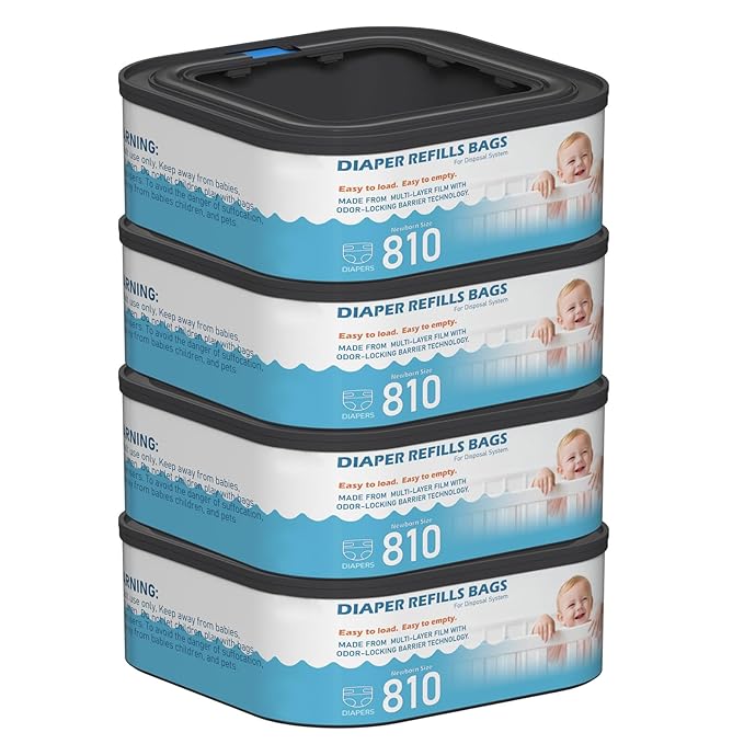 Jumbo Square Refills Disposal Bags Refill Compatible with Diaper Genie Classic, Compact and Select Pails, Hold Up to 810 Newborn-Sized Diapers Per Refill, 4 Packs