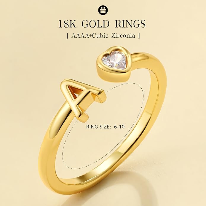 C-leen Christmas Gifts for Grandkids Teens Girls - 18K Gold Plated Adjustable Initial Rings for Women Girls Dainty Gold Rings Christmas Gifts for Women Teen Girl Trendy Stuff