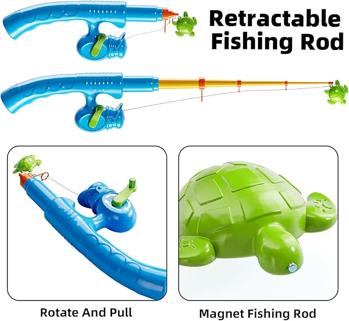TEMI Fishing Toy for Kids 3-8 Years Old, Bath Toy for Child, Magnetic Fishing Pole for Toddlers, Summer Water Toys for Boys and Girls, Outdoor and Indoor Toys, Gifts for Birthday and Holidays