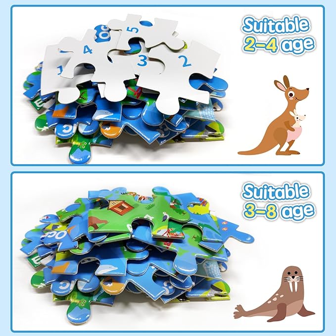 72 Piece World Map Jigsaw Puzzle for Kids 3-5, 4-6 Globe Round Floor Puzzles Geography Educational Birthday Gifts Learning Resource Educational Montessori Toys (World Map)