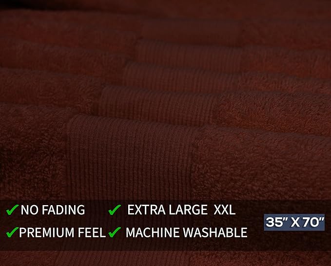100% Cotton Luxury Bath Sheets - Pack of 2 (35" x 70") | Super Soft, Quick-Dry & Highly Absorbent Towels for Bathroom, Home, Spa & Gym (Dark Brown)