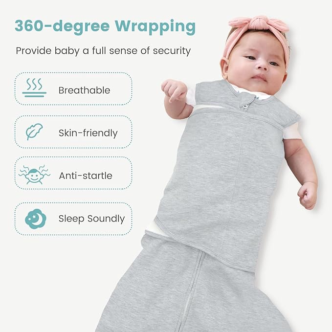 Baby Swaddle Sleep Sack 1.0 Tog 3-in-1 Cotton Baby Swaddle Blanket Wrap for Newborns 6-12 Months Grey