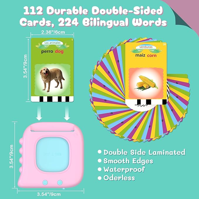 Pocket Speech Therapy Toys for 1 2 3 4 5 Years, Bilingual Spanish English 224 Sight Words Toddler Flash Cards Preschool Learning materialsToy, Montessori Autism Sensory Toys, Birthday Gifts for Girls