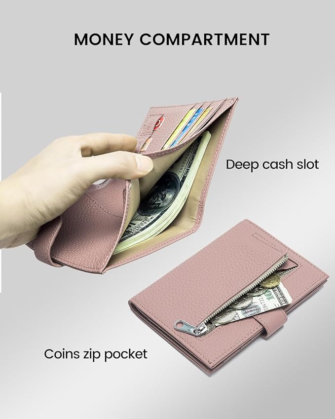 RFID Passport Holder Travel Wallet for Women, Leather Passport Cover Wallet with Card Holders SIM Slots,Zippered Coins Pocket and Cash Slot Slim Compact Travel Wallet (Pink)