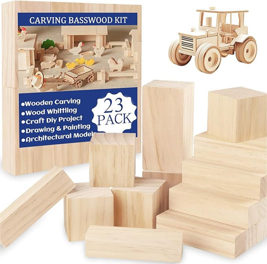 DIYDEC 23pcs Basswood Carving Blocks Unfinished Wood Block Kit with 3 Different Sizes Whittling Wood Carving for Crafts Making DIY Projects Model Building