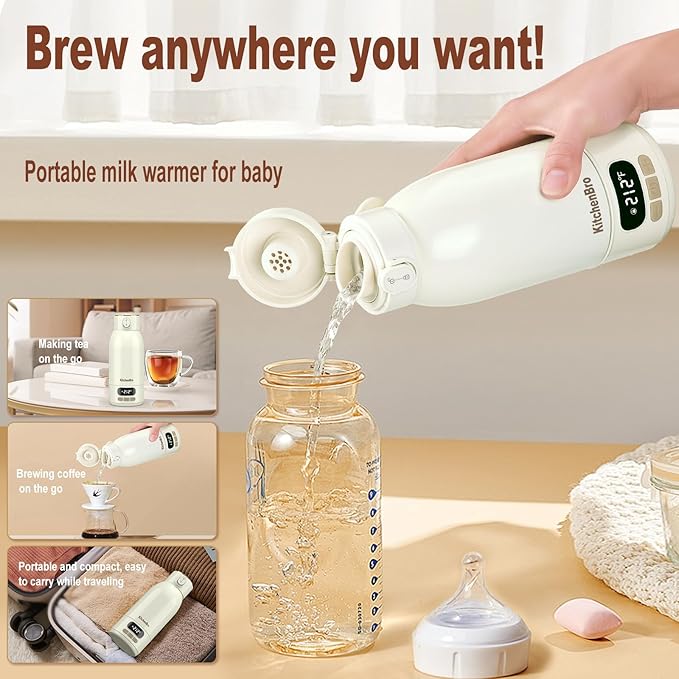Portable Bottle Warmer for Travel-Various Heating Modes for Breast Milk& Water&Tea. 17 Ounces Large Capacity Portable Milk Warmer for Baby,Fast Heating Speed and Long Battery Life with High Capacity