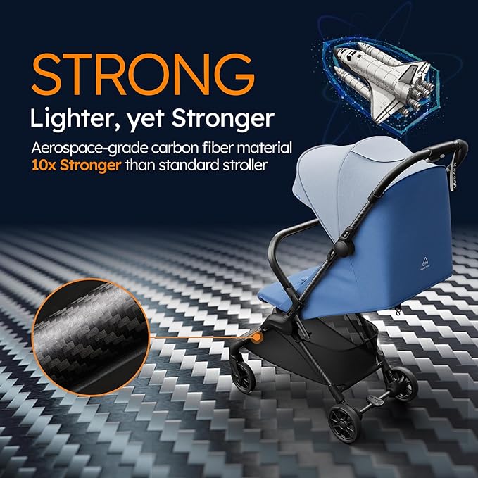 MAMAZING Ultra Air X Travel Stroller - Ultra-Lightweight Under 10 lbs, Carbon Fiber Frame & Airplane Friendly, Lightweight Stroller with Reclining Seat, UPF 50+ Canopy & Travel Bag