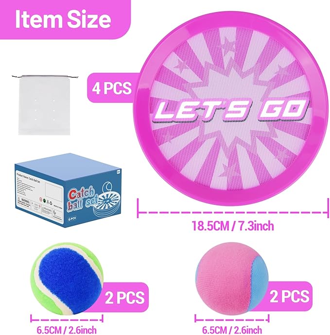 Toss and Catch Ball Set with 6 Paddles 6 Balls, Outdoor Toys for Kids Beach Toy Pool Toys Outdoor Yard Games for 3 4 5 6 7 8 9 10 Year Old Boys Girls, Ideal Gifts for Kids Age 3+