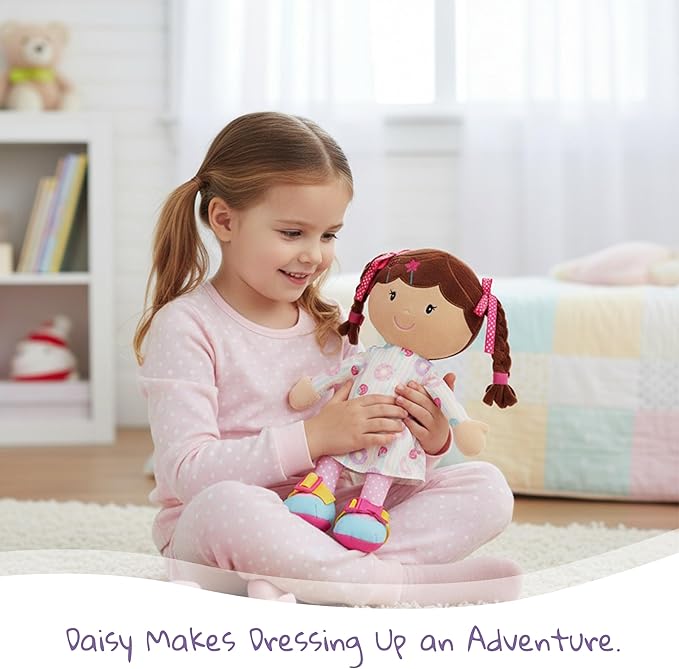 June Garden 15.5" Dressy Friends Daisy - Educational Stuffed Plush Doll for Kids and Toddlers 2 Years and Up - Montessori Buckle Soft Toy