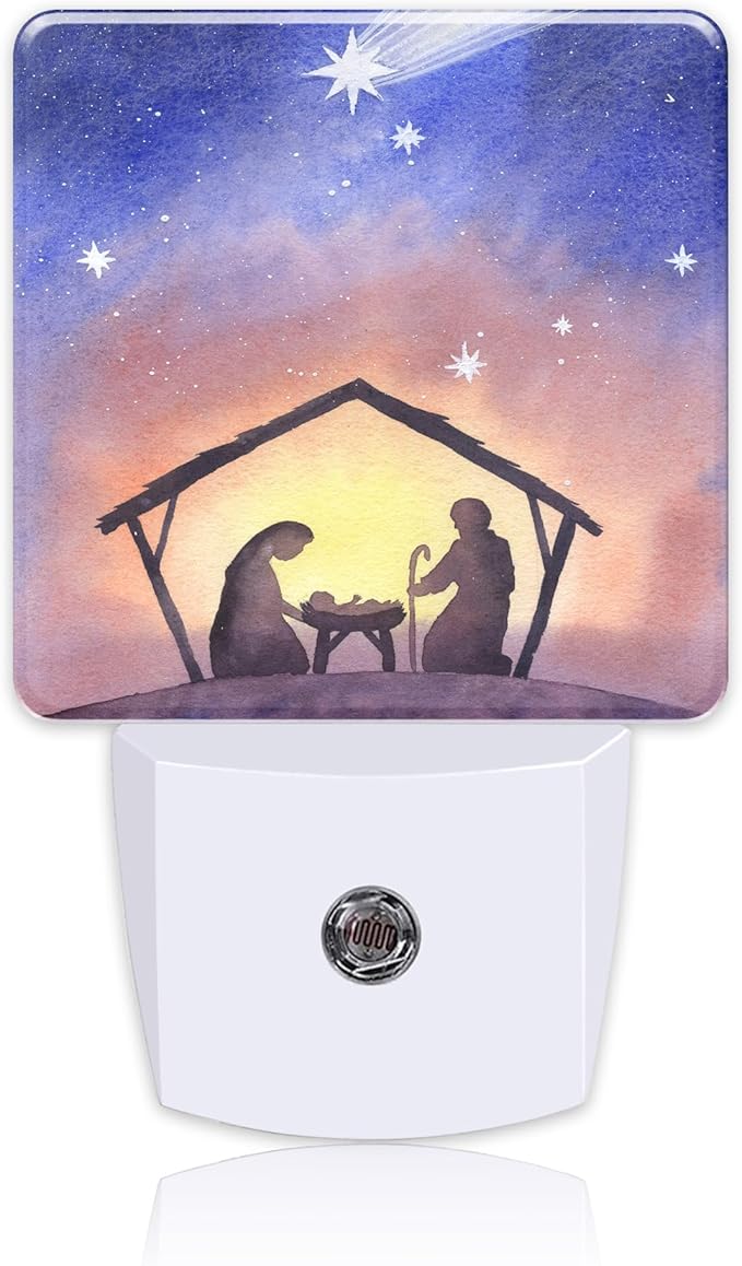 Birth of Jesus in Bethlehem Night Light Plug into Wall with Dusk to Dawn Sensor Cute Nightlight for Kid Girls Boys Women Men Room Decor, Hallway, Kitchen, Bathroom, Nursery, Stairs
