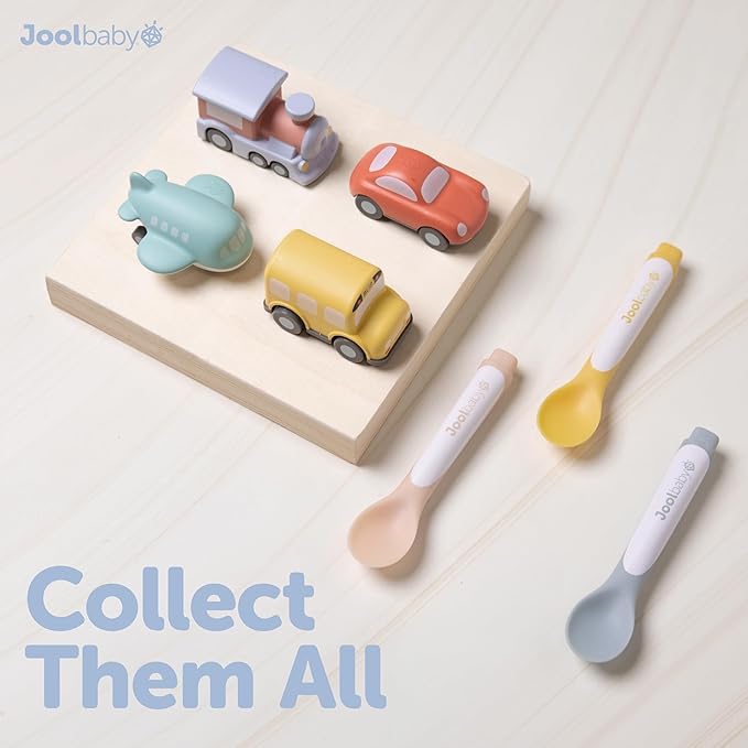 Jool Baby Musical Baby Spoons, 3 Spoons + Car with Fun Sounds - Multi-Stage Spoon for Infant Feeding & Training Babies 6+ Months to Self-Feed