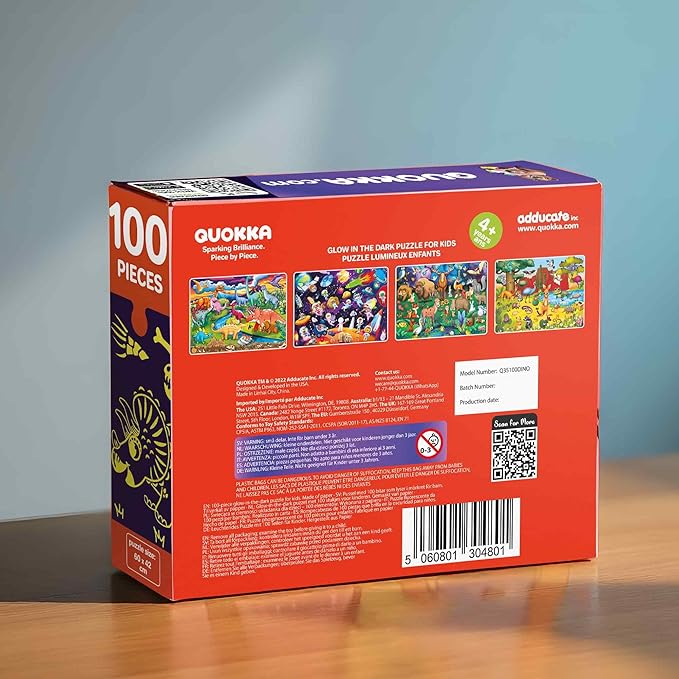 QUOKKA 4x100 Piece Puzzles for Kids Ages 6-8 – Glow-in-The-Dark Puzzles for Kids 8-10 – Space, Dinosaurs, Animals – Fun Educational Puzzle for Boys & Girls – Learning Games & Space Toys Gift for Kid