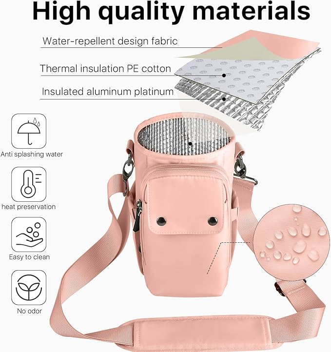 Water Bottle Holder with Strap 32 40oz Crossbody Insulated Water Bottle Carrier Sling Bag with Adjustable Wide Strap and Phone Purse 5 Pockets for Walking Hiking Gym Travel