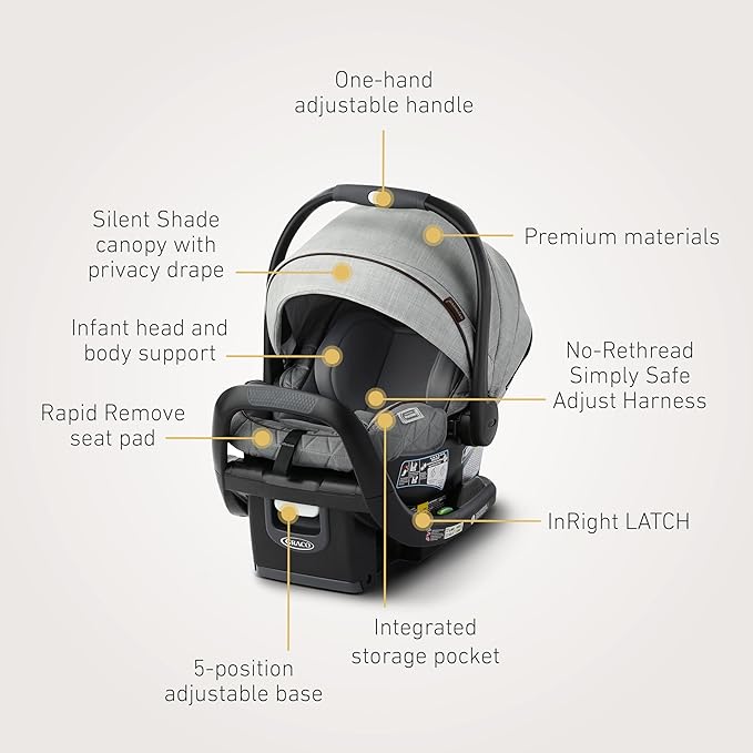 Graco Premier SnugRide SnugFit XT Infant Car Seat, Anti Rebound Bar for Extra Safety, SnugLock Easy Install, Privacy Drape, Storage Pocket, Baby Car Seat, Midtown