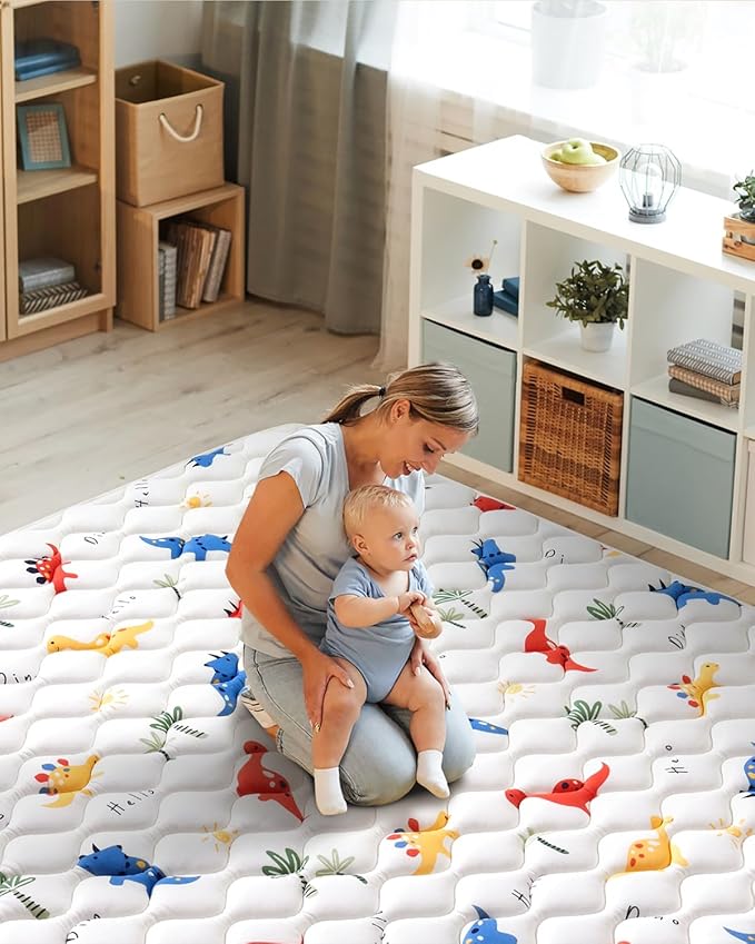 Odorless Premium Foam Baby Play Mat, Soft Microfiber Fabric Crawling Mat for Floor- Comfortable and Hypoallergenic, Non-Slip Cushioned Floor Playpen mat for Infants,Babies,Toddlers