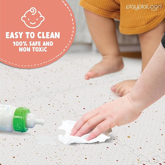 Play Platoon Non-Toxic Large Kids Mats for Floors, Extra-Thick Interlocking Tiles, 24 x 24 in. Puzzle Mat Pieces with Border, 9 Tile 72 x 72 inch, Neutral Playmat Rug for Toddlers & Children