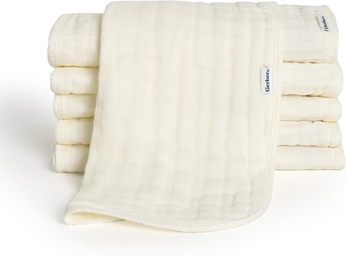 Gerber Baby Unisex Muslin Burp Cloths 6-Pack, Vanilla, Large Size 20" x 10"