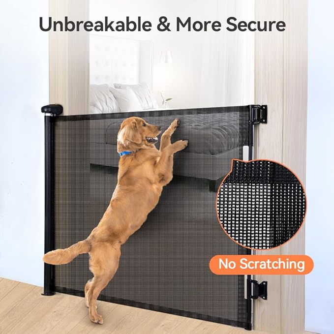 COMOMY Retractable Baby Gate for Stairs, 0-71" Mesh Dog Gate for House Doorways Hallways, 33" Tall Extra Wide Child Safety Gate for Kids Pets, Indoor and Outdoor (Black)