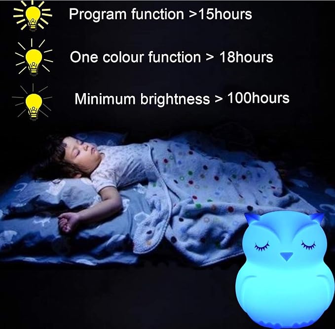 Large Owl Night Lights for Kids LED Nursery Lamp Children's Room Moon Bedside Lamp, Changeable Brightness & Color Child Table Night-Light, Lighting for Travel and Camping Child Gift - Large