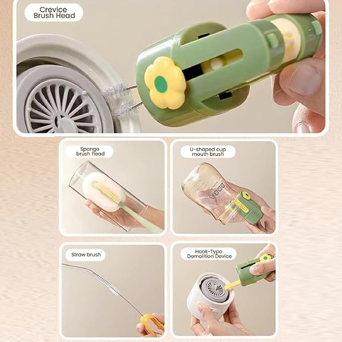 5 in 1 Bottle Cleaning Brush Set, 5‑in‑1 Multifunctional Bottle Cleaning Brush Set, Straw Cleaner Brush for Baby Bottles, Multifunctional Detachable Water Bottle Brush (1PCS White)