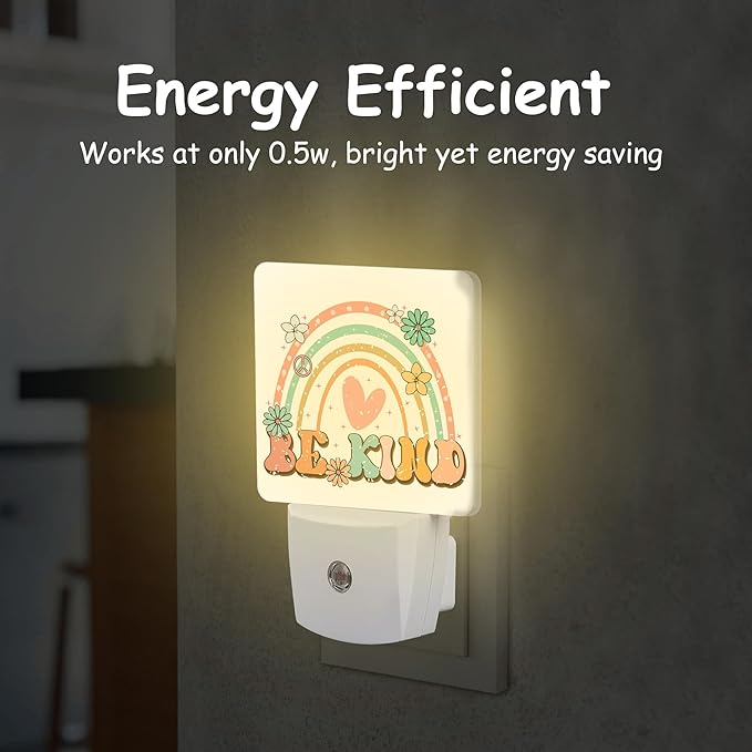 Be Kind Night Light Plug into Wall with Dusk to Dawn Sensor Rainbow Flower Heart Energy Efficient LED Nightlight for Women Girls Boys Room Decor,Hallway,Kitchen,Bathroom,Nursery,Stairs