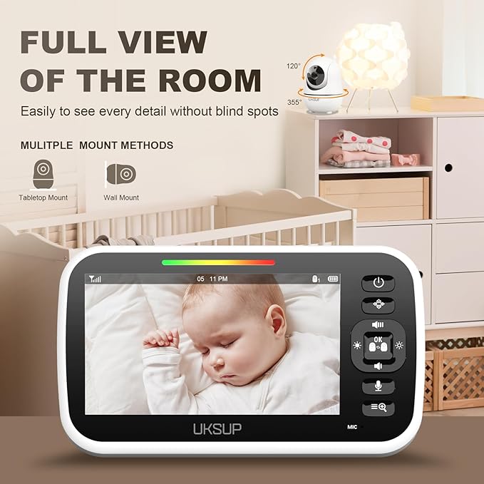 Baby Monitor with Camera and Audio- Video Baby Monitor with 960ft Long Range, Remote Pan-Tilt-Zoom, Night Vision, Temperature Sensor, 2-Way Talk, 8 Lullabies, 30-Hour Battery & No WiFi