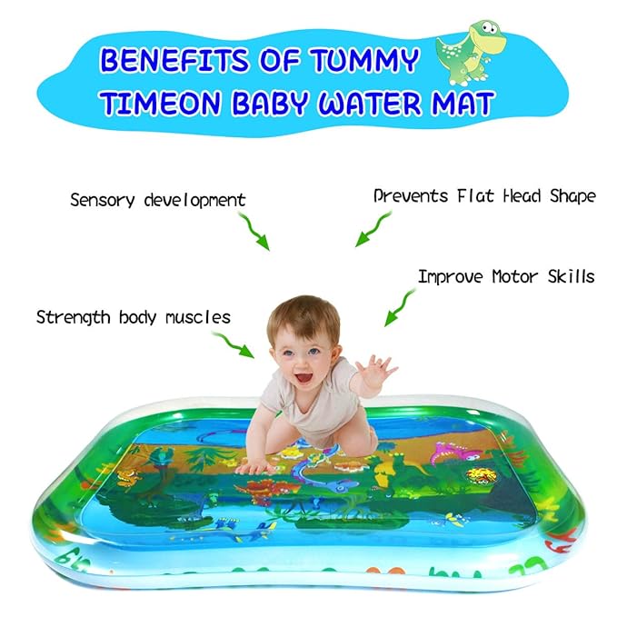 ZHUYNXIR Extra Big Dinosaur Baby Water mat, Tummy Baby Toys, Inflatable Play Mat Water Cushion Baby Toys, Fun Early Development Activity Play Center for Newborn (Green 39.5x31.5 in)