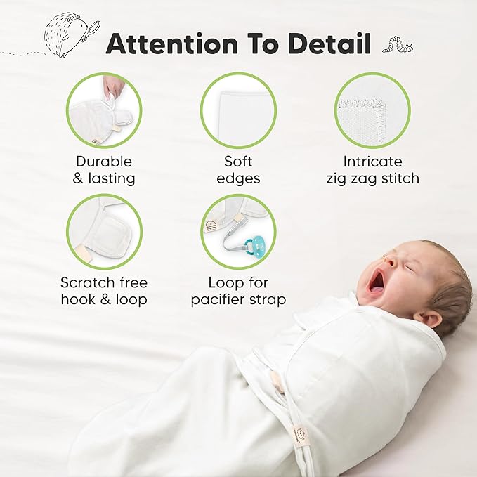 KeaBabies 3-Pack Organic Baby Swaddle Sleep Sacks - Swaddles for Newborns, Infant 0-3 Months, Baby Girls, Boys, Soft & Snug Newborn Sleep Sack, Nursery Swaddling Blankets (Soft White)