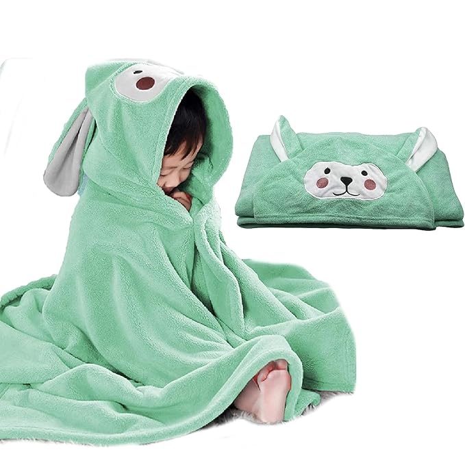 ROMASA Baby Bath Towel Ultra Soft Hooded Towel Highly Absorbent Bathrobe Blanket Toddlers Shower Gifts for Boys Girls- 27.5" x 55" (Green)