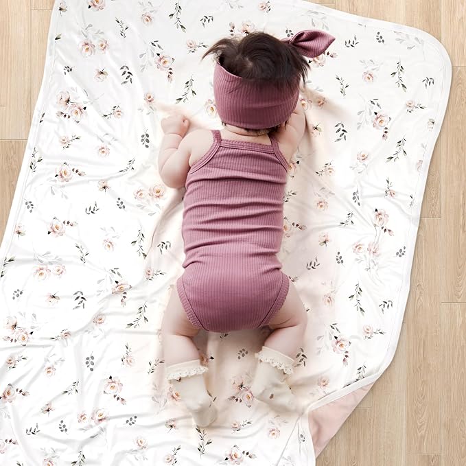 GRSSDER Baby Swaddle Blanket 2 Pack, Super Soft Jersey Knit Quilt Blankets for Baby Girls, Reversible Double Layer Receiving Blankets 34 x 44 Extra Large for Swaddling, Pink Rose & Blush Flora