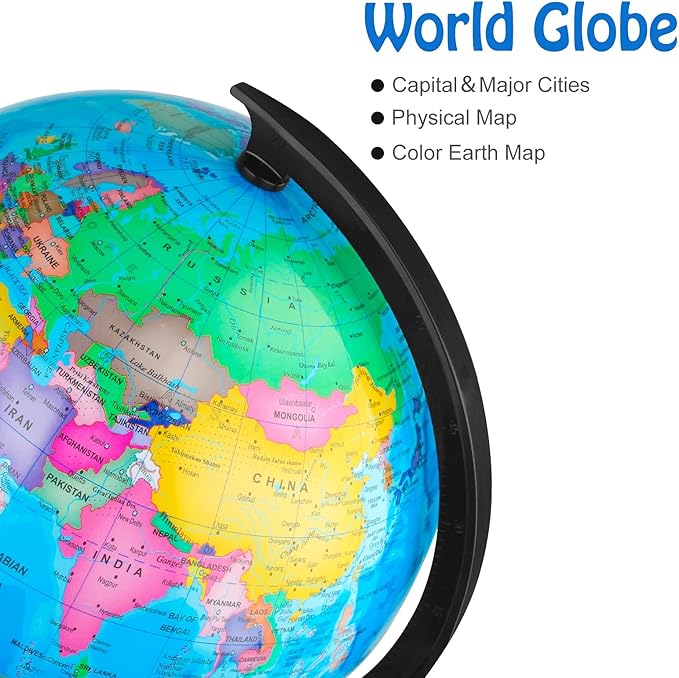 Wizdar 10'' World Globe for Kids Learning, DIY Assemble Educational Rotating World Map Globes Large Size Decorative Earth Children Globe for Classroom Geography Teaching, Desk and Office Decoration