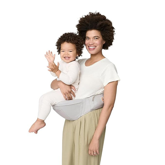 Ergobaby Lift Ergonomic Baby Hip Seat Carrier with Storage, Comfortable Wide Waistbelt and Lumbar Support (17lbs - 45lbs) - Anti-slip Toddler Carrier - Pearl Grey