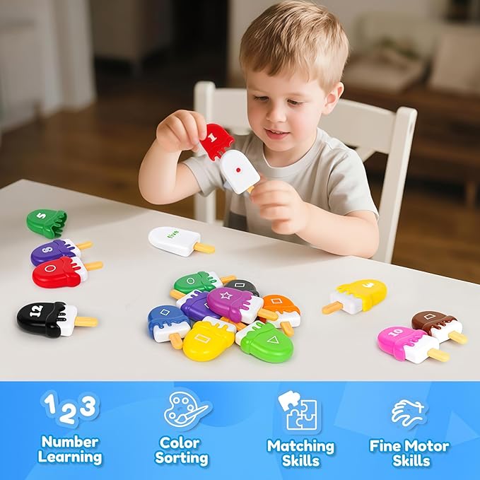 USATDD Numbers Learning Toys Number Popsicles Matching Toy Learning Numbers & Patterns Preschool Learning Activities Montessori Toys for Kids Ages 3+
