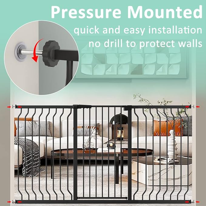 ALLAIBB Black 40.55" Extra Tall Wide 76.77-84.65" Baby Gate Pressure Mounted Walk Through Child Kids Safety Toddler Tension Pet Dog Gates with Extension for Doorways Kitchen