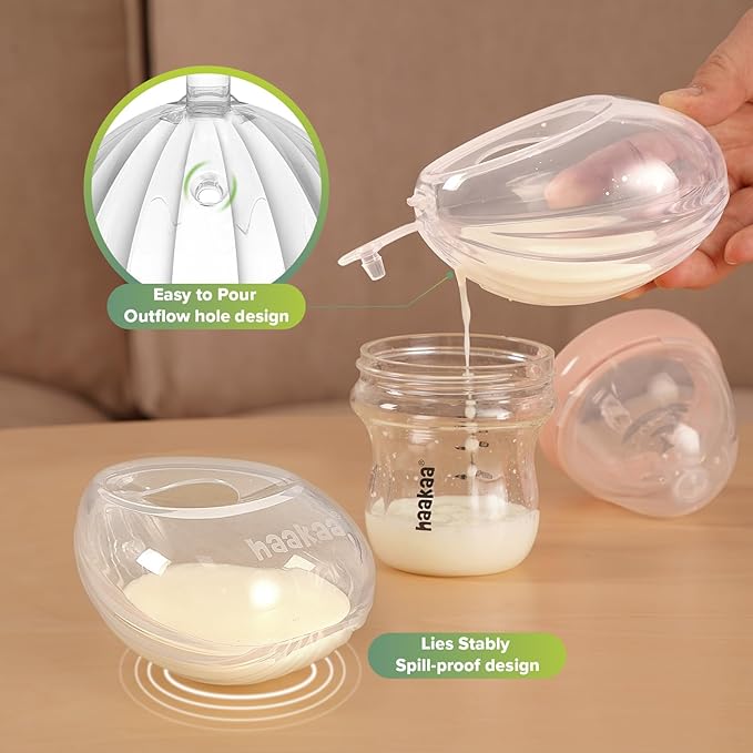 haakaa Manual Breast Pump for Breastfeeding 4oz/100ml and Shell Wearable Manual Breast Pump 2.5oz/75ml Combo, Food-Grade Silicone