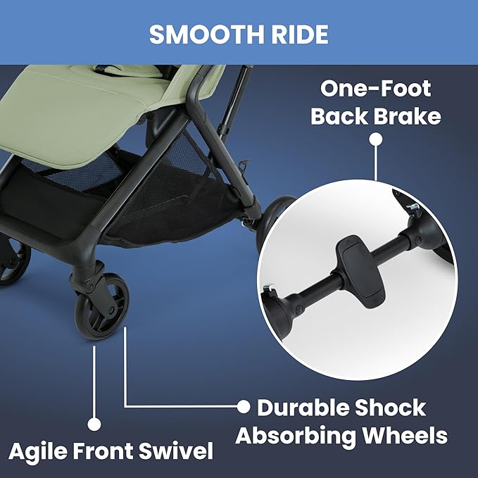 Delta Children Icon Ultra Compact Lightweight Everyday & Travel Stroller - One-Hand Fold - Only 15.6 lbs- Fits in Overhead Compartments - Greenguard Gold Certified - Multi-Position Recline, Sage Green