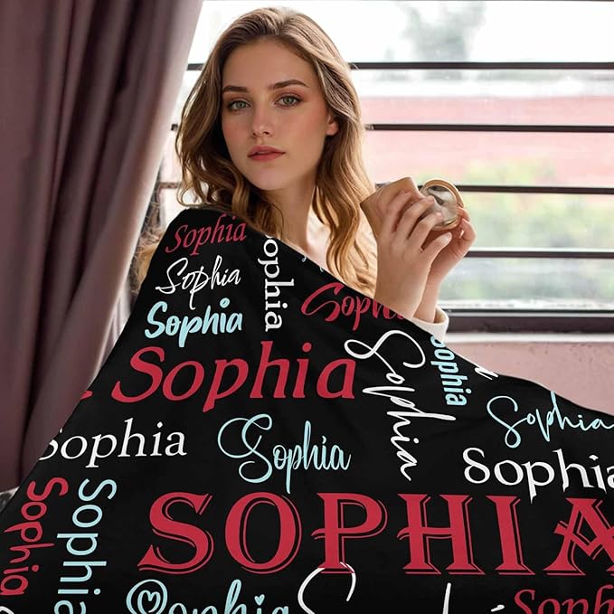 Personalized Name Blanket for Baby Girls Boys, Custom Baby Blanket with Name for Newborn Expect Mom, Black and Red Throw Blanket, Customized Gifts for Baby Shower Birthday Christmas