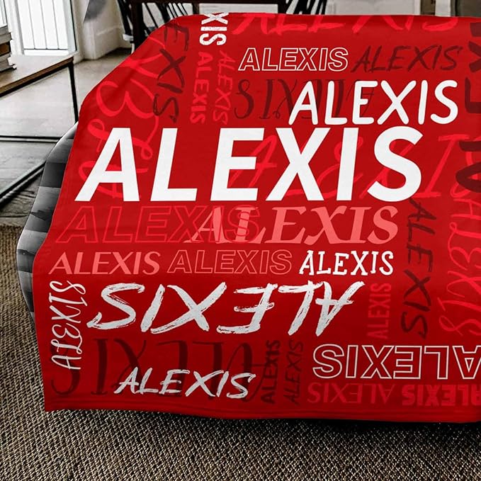 Personalized Baby Blankets for Girls Boys, Custom Name Blankets Red, Customized Toddler Receiving Blankets with Name Birthday Gift Christmas Blanket for Baby Kids Teens Adult Mom Women