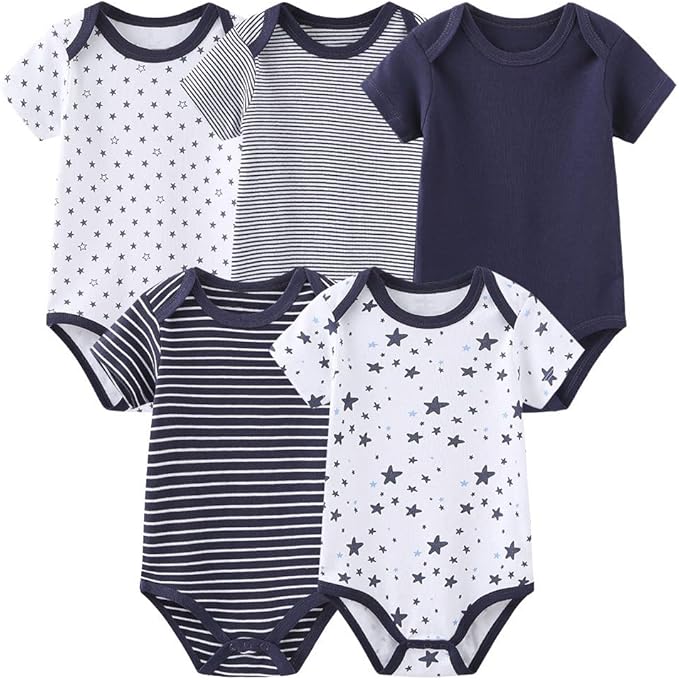 Chamie Newborn Baby Cute Design Bodysuit Short Sleeve One-Piece Baby Clothes for Boys and Girls